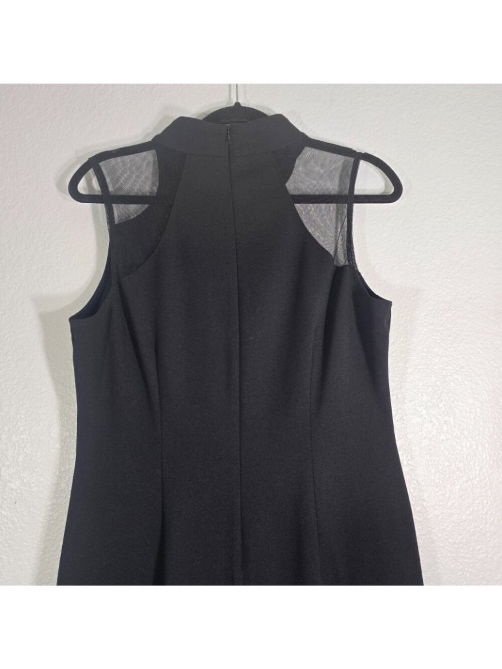 London Style Maxi Dress Women Size 12 Mesh Asymmetrical Neckline Black Slit - Picture 5 of 9